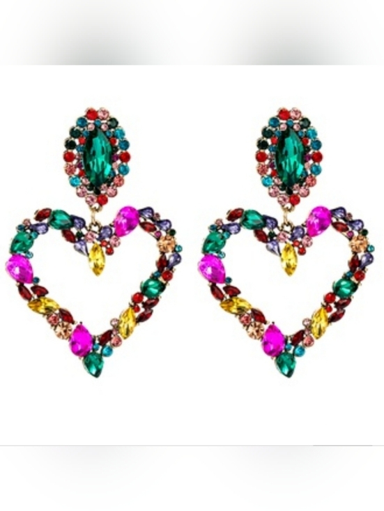 Fashion Jewelry Jewelry - Rhinestone Heart Statement Earrings - Multi-color